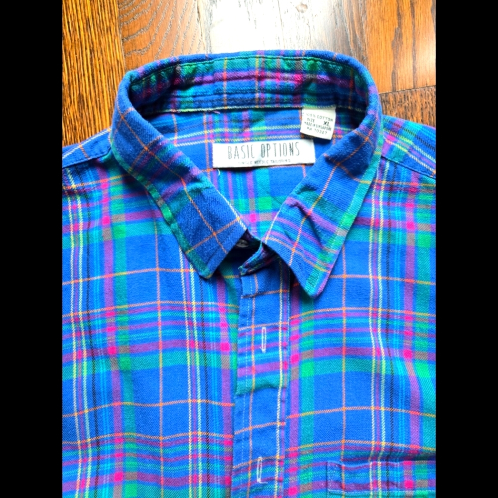 Basic Options Cotton Plaid Button Down Shirt Size… - image 1